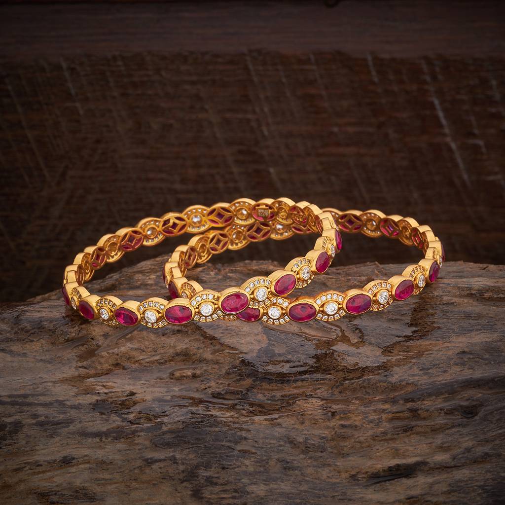 Kushal'S Fashion Jewellery Women Ruby Gold-Plated 92.5 Pure Silver Temple Bangle : 429927