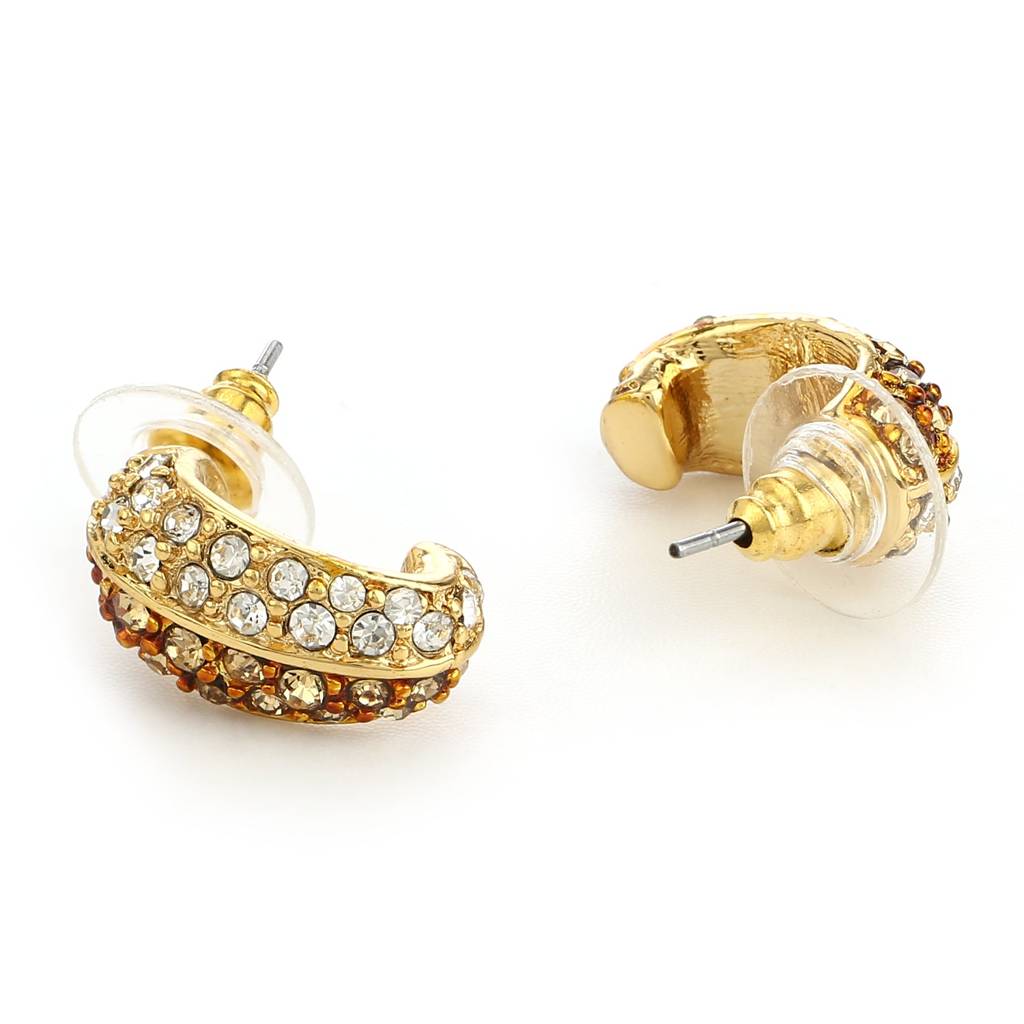 Estele Gold Plated White Austrian Crystal Stone Stud Earrings For Women, Girls : 542701ER