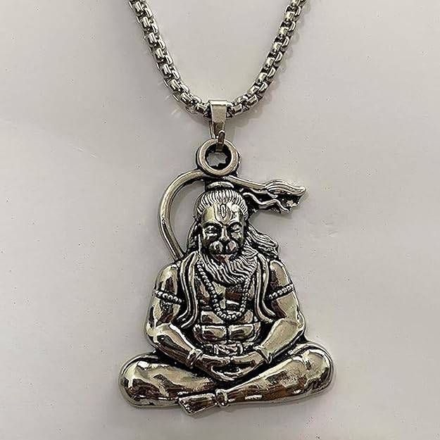 Gehena By Estele Pavanputra Hanuman Ji Meditative Sitting Pose Locket Pendant For Men & Women: Oxidized  : OSAK049-IROXPENDANT