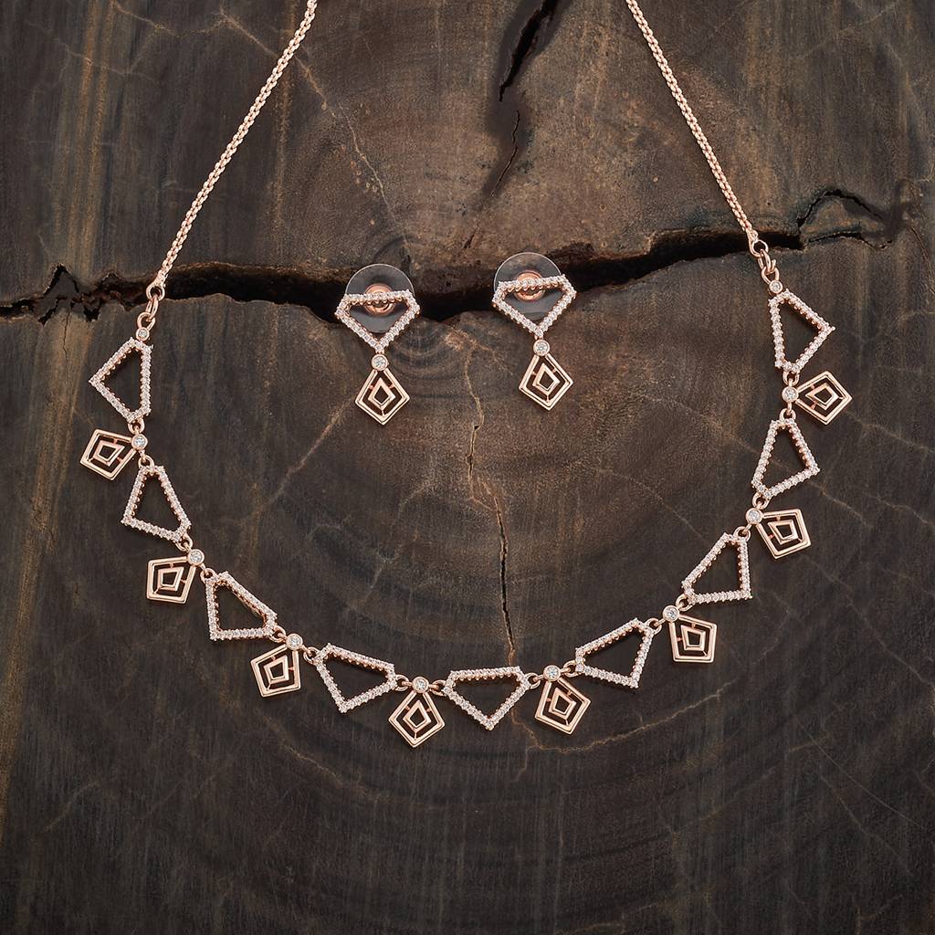 Kushal'S Fashion Jewellery White Rose Gold-Plated Party Zircon Jewellery Set-184779 : 441118