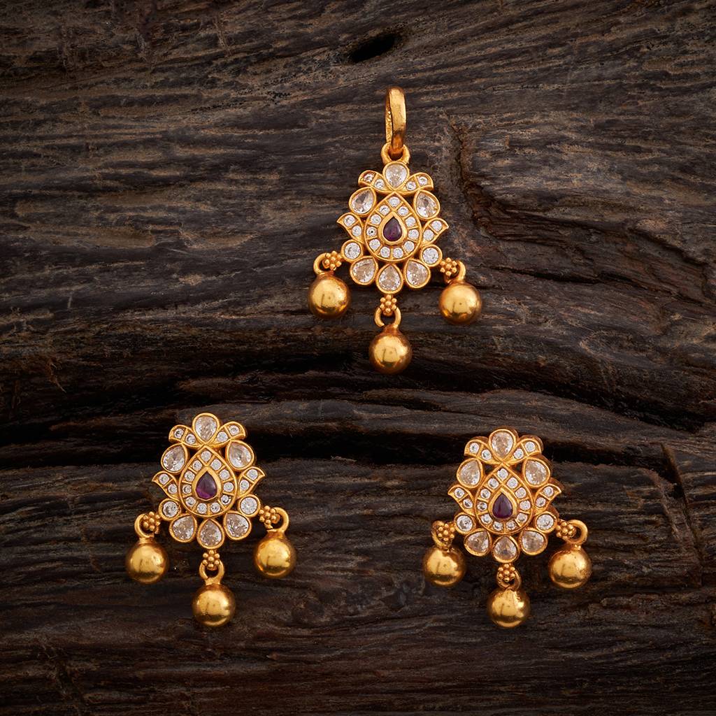 Kushal'S Fashion Jewellery Gold-Plated Ethnic 92.5 Pure Silver Temple Pendant Set-158344 : 426711