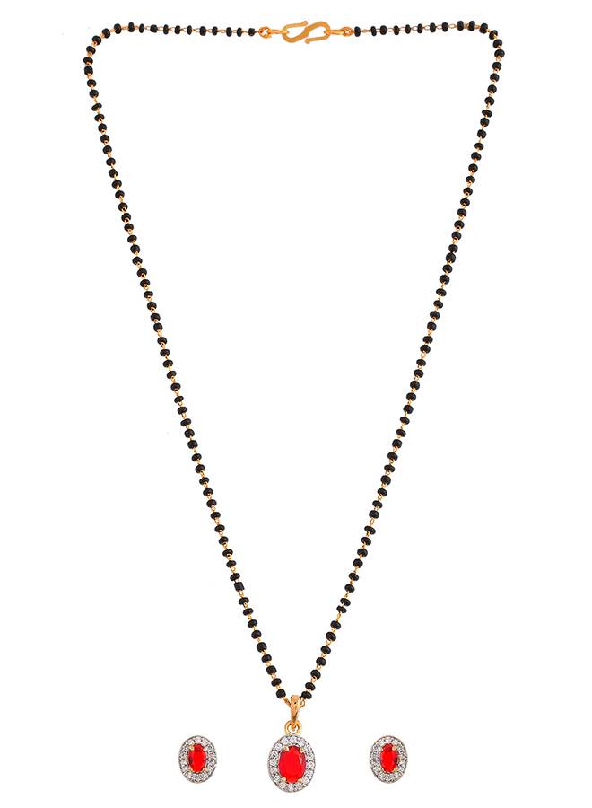 Sparkling Essential Red Cz Studded Oval Gold Plated Mangalsutra Set : 8905124495188