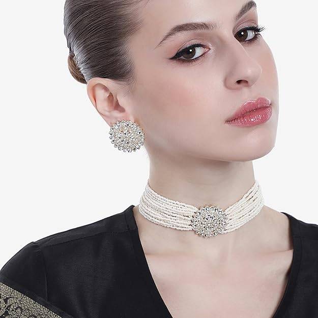 Estele Gold Plated Dazzling Gehena Pearl Necklace Set With Kundan For Women : PJ-049-IGWENKER