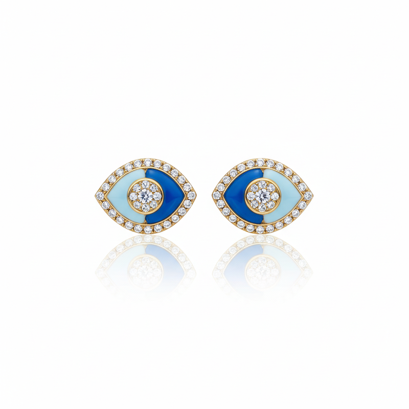 Two-Tone Blue Evil Eye Stud Earrings : TGDEE-3-Y