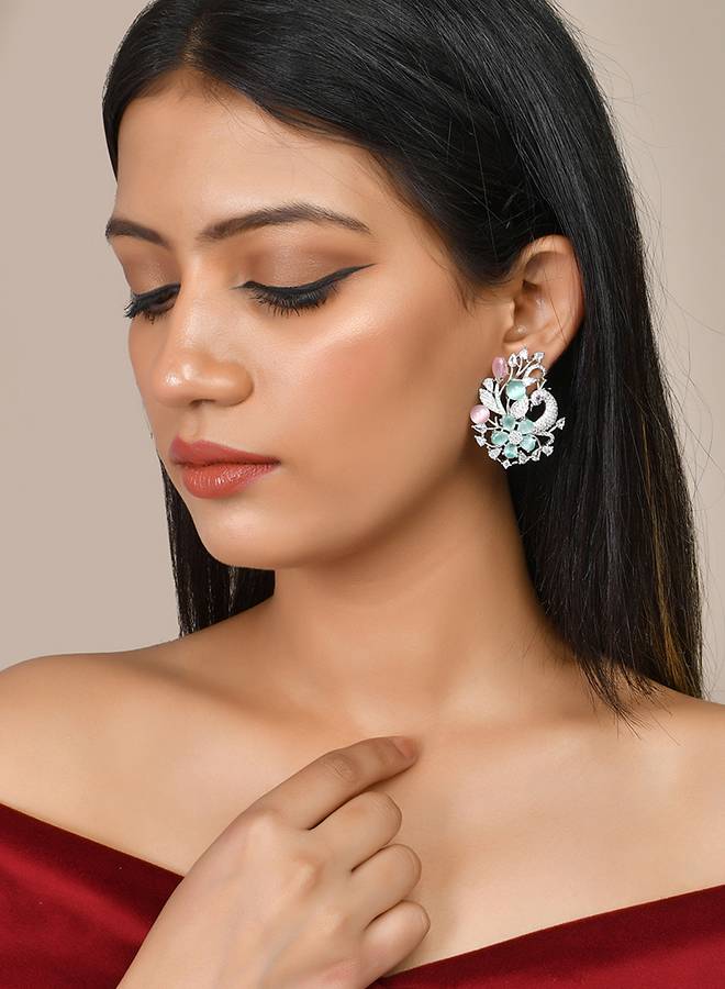 Sparkling Elegance Pink Peacock Design Earings : 8905124499575