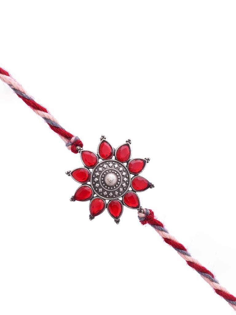Pearl Beaded Lumba & Rakhi Studded With Kundan And Red Stones : 8905124461503