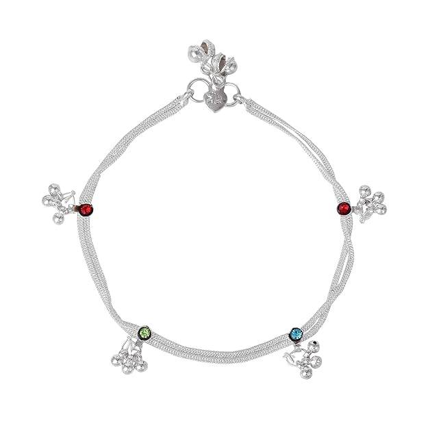 Fashion Jewelry Anklets For Women: Rhodium Plated Multi-Color Crystals Enhanced Lightweight Eye-Catching  : OSAK004-IRMCANKLET