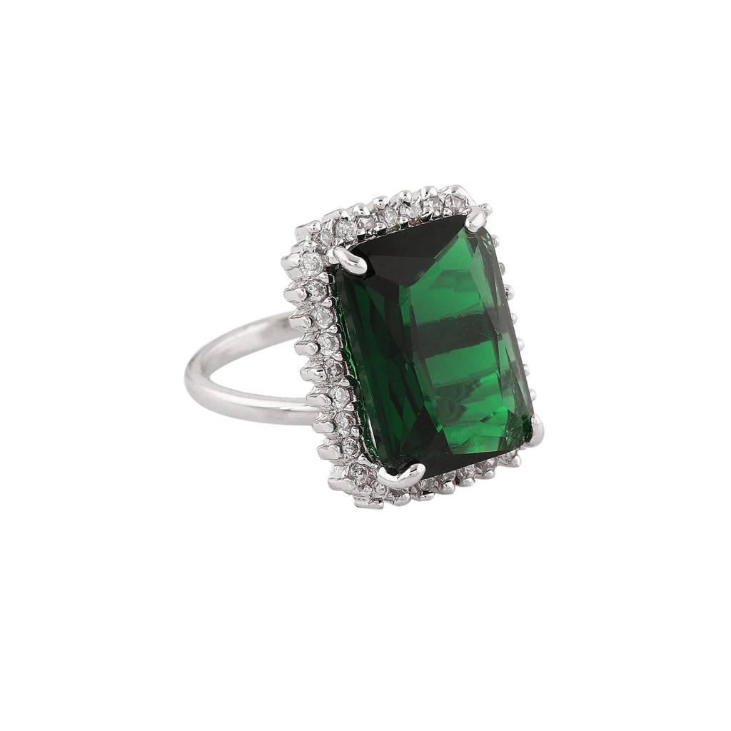 Estele Rhodium Plated Cz Dazzling Finger Ring For Women : AD-101D-IRRING