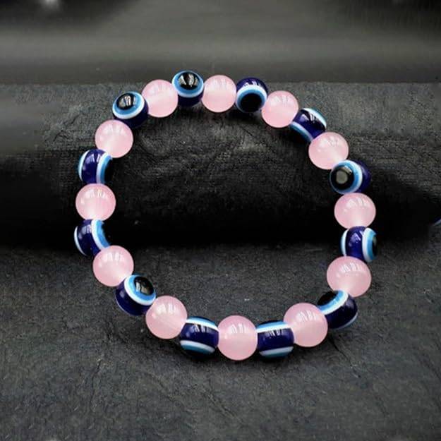 Gehena By Estele Stylish Evil Eye Charm Beaded Bracelet For Men & Women: Pink & Blue Evil Eye Beads Wristwe : OSAK008-IRPNBLBR