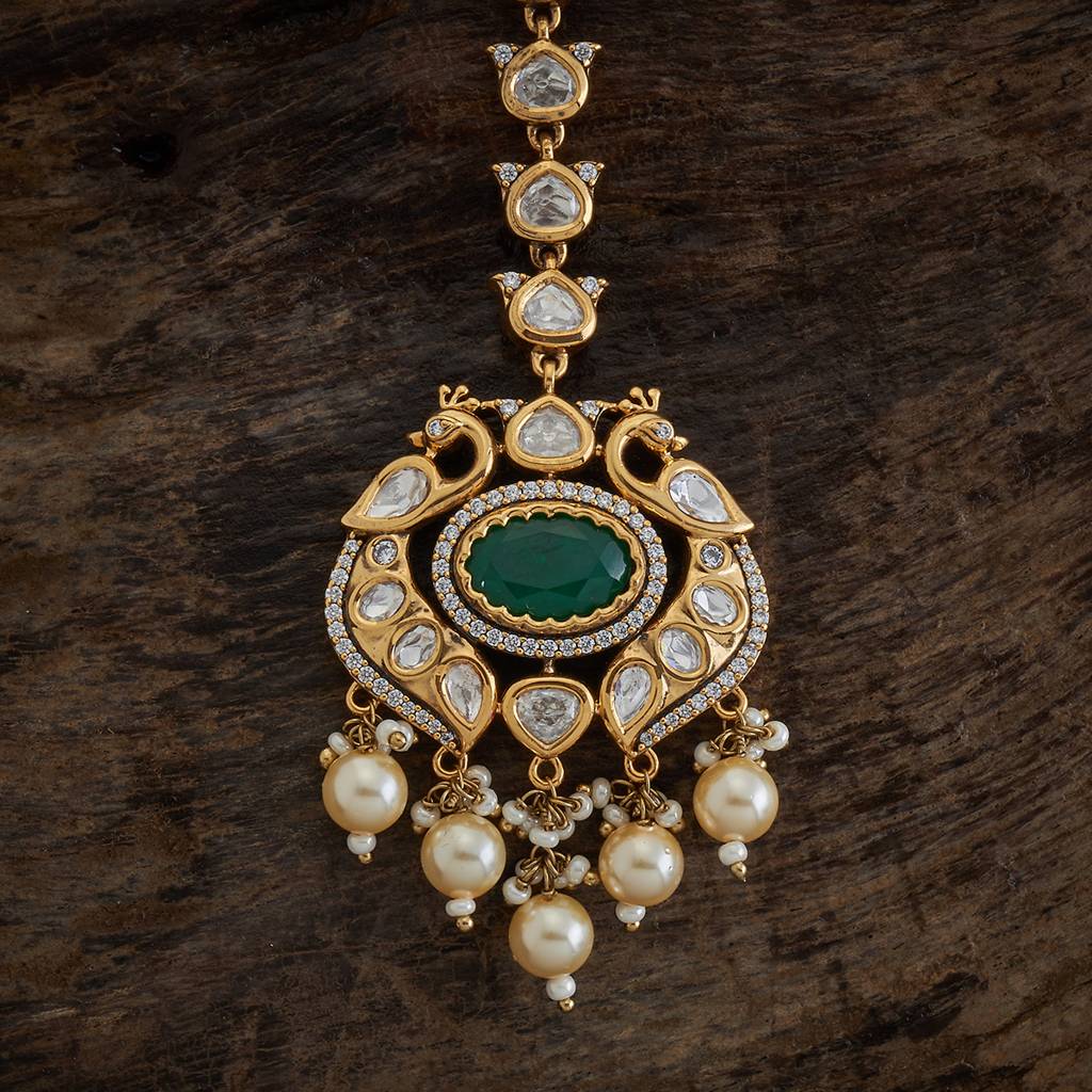 Kushal'S Fashion Jewellery Green Victorian-Plated Ethnic Kundan Maang Tikka-173057 : 415276