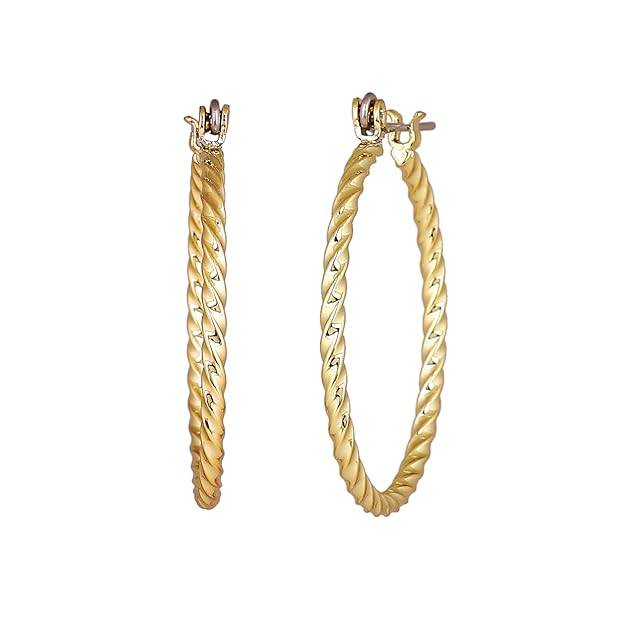 Estele Gold Tone Twisted Rope Metallic Hoop Earrings For Women & Girls : 800708-YBER