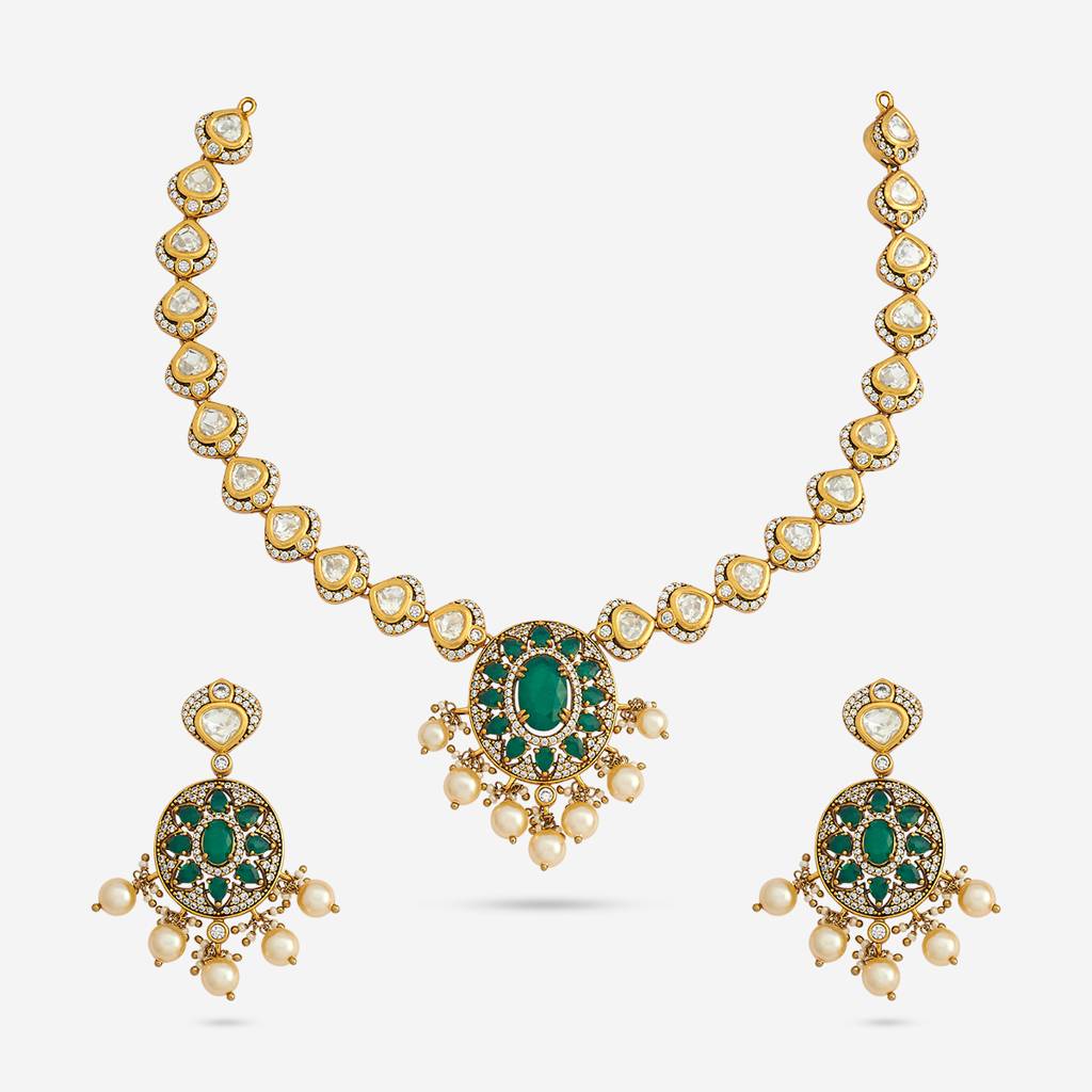 Kushal'S Fashion Jewellery Green Victorian-Plated Ethnic Kundan Jewellery Set -441230 : 441230
