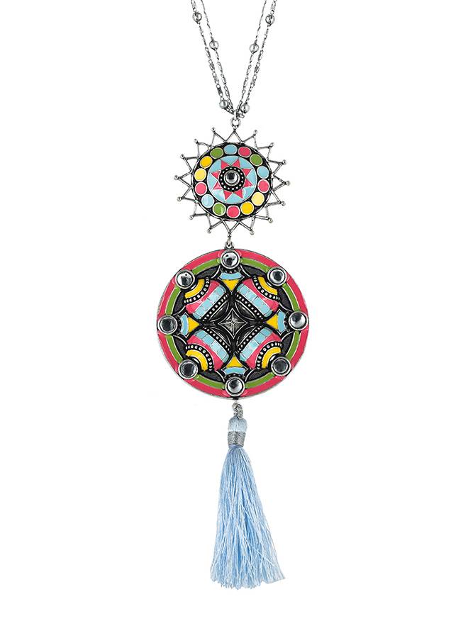 Folklore Tassel Drop Enamelled Necklace : 8905124477535