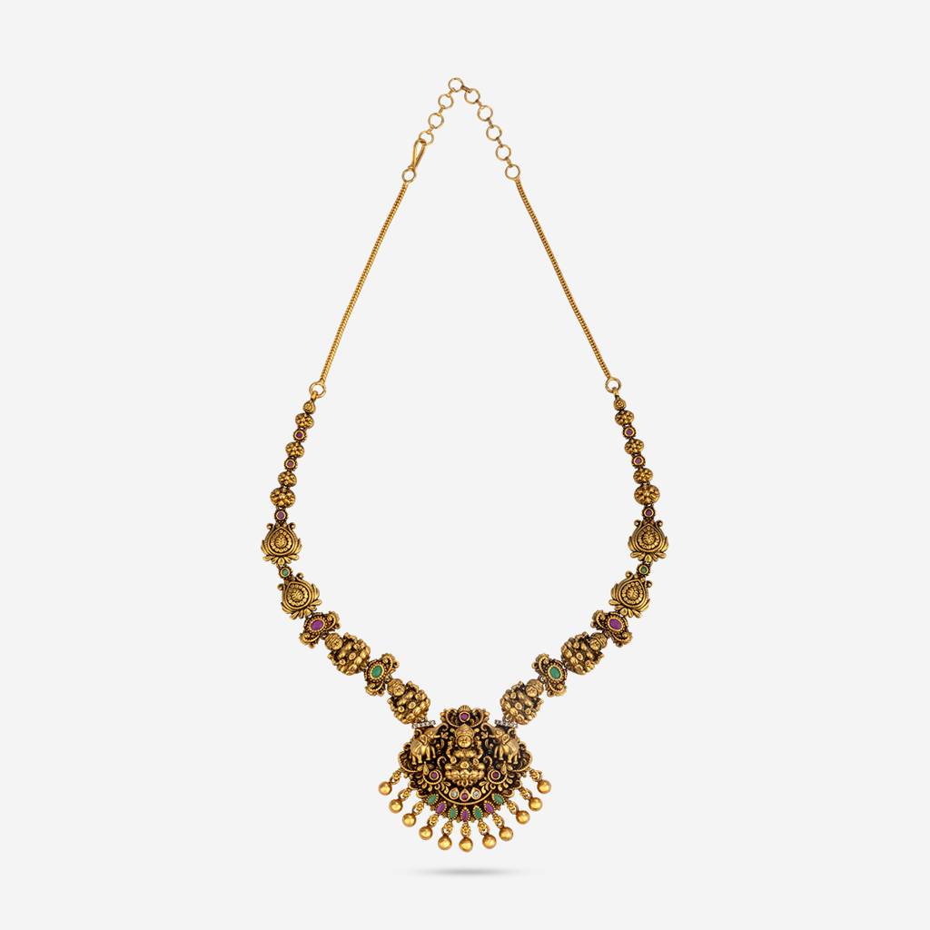 Kushal'S Fashion Jewellery Ruby-Green Gold-Plated Ethnic Antique Necklace And Earring Set  -186402 : 444561