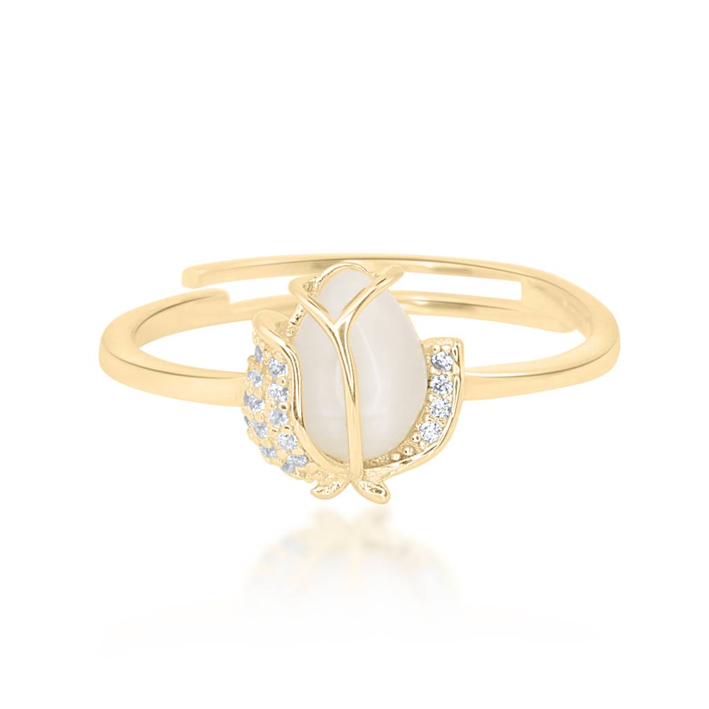 925 Gold Plated Golden Tulip Ring | Elegant Floral Design Adjustable Ring For Women | Premium Gold Finish Jewelry : S-R-G-135