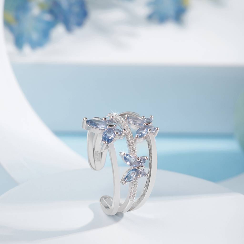 925 Sterling Silver Tri Blue Butterfly Ring For Women | Adjustable Blue Stone Butterfly Ring | Nature-Inspired : S-R-R-109US-6
