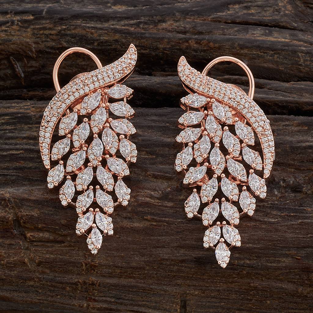 Kushal'S Fashion Jewellery White Rose Gold-Plated Party Zircon Studs-398569 : 398569