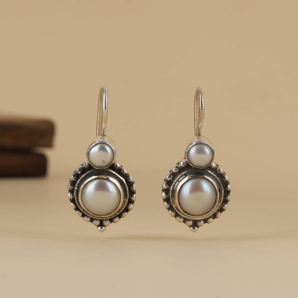 Silver Pearl Earrings For Women : SSE799