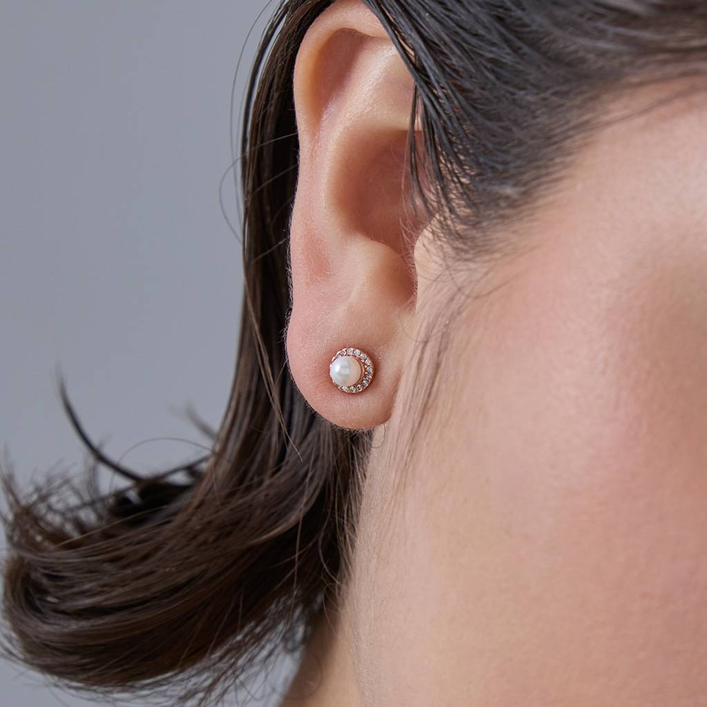 Kushal'S Fashion Jewellery Pearl Plated Synthetic & Zircon 92.5 Sterling Silver Studs-183317 : 437786