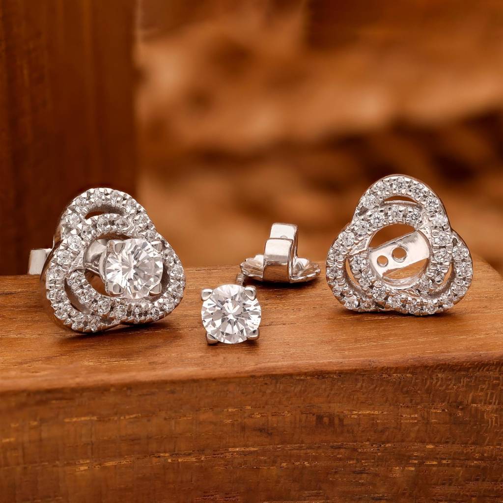 925 Silver Removable Halo Stud Earrings | Double Style Design : SE_000877