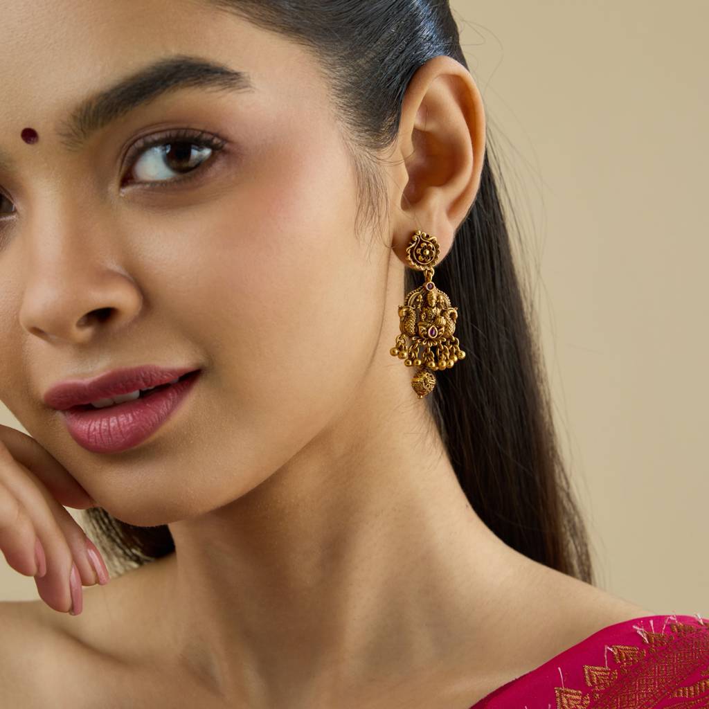 Kushal'S Fashion Jewellery Ruby Gold-Plated Ethnic Antique Drop Earrings-435944 : 435944