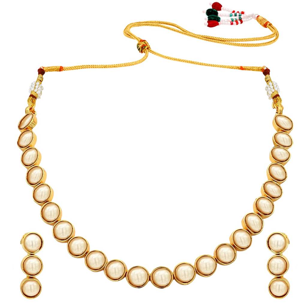 Gold Plated Choker Necklace With Drop Earrings Traditional Jewellery Set For Women Girls-Pf04N3392 : PF04N3392W