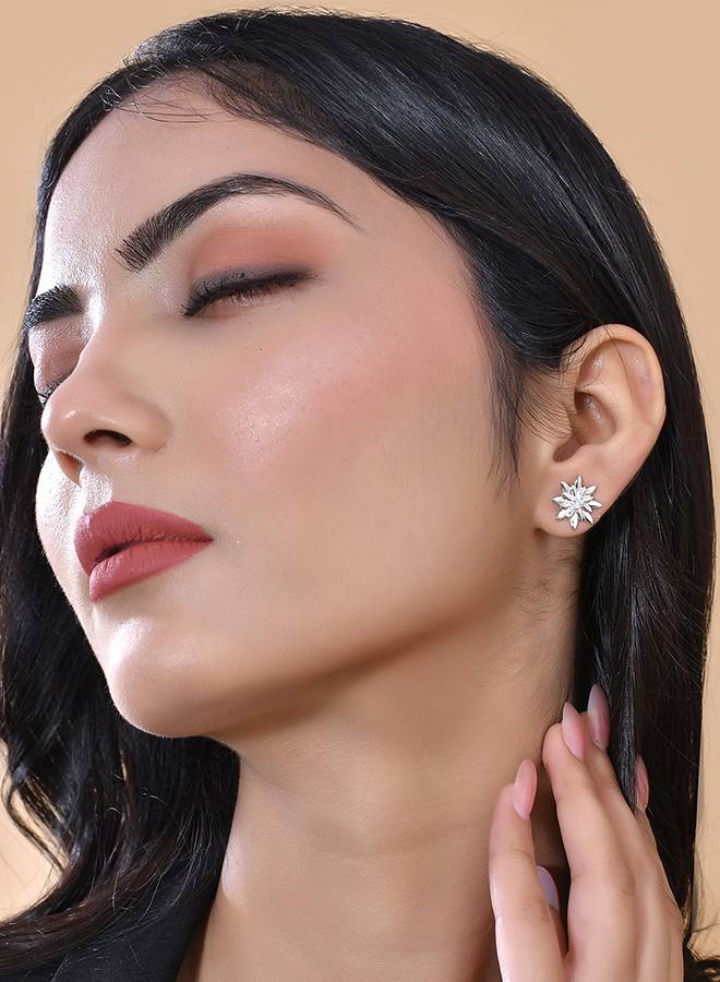 Valentine'S Day Sterling Silver Flowery Snowflakes Stud : 8905124516852