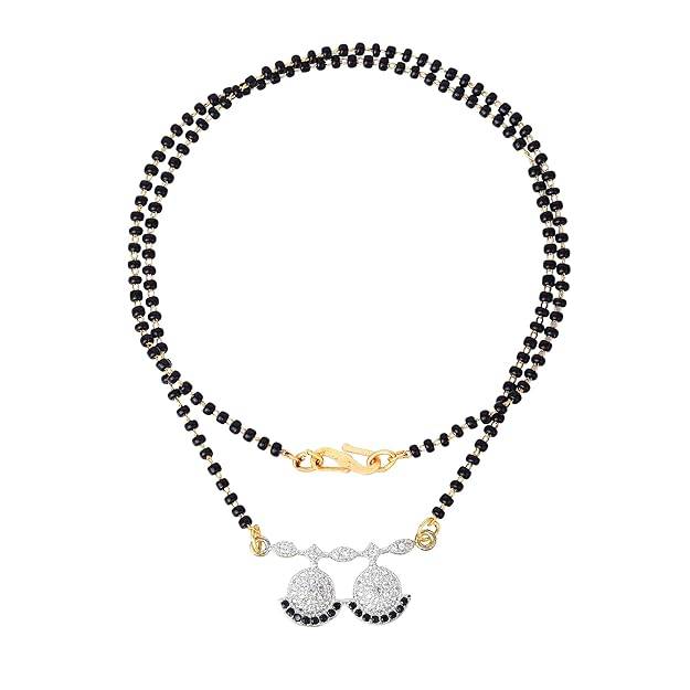 Estele Gold & Rhodium Plated Elegant & Timeless Mangalsutra Chain With Black & White Crystals For Women : OSAKMS008-2TNWEBKNK