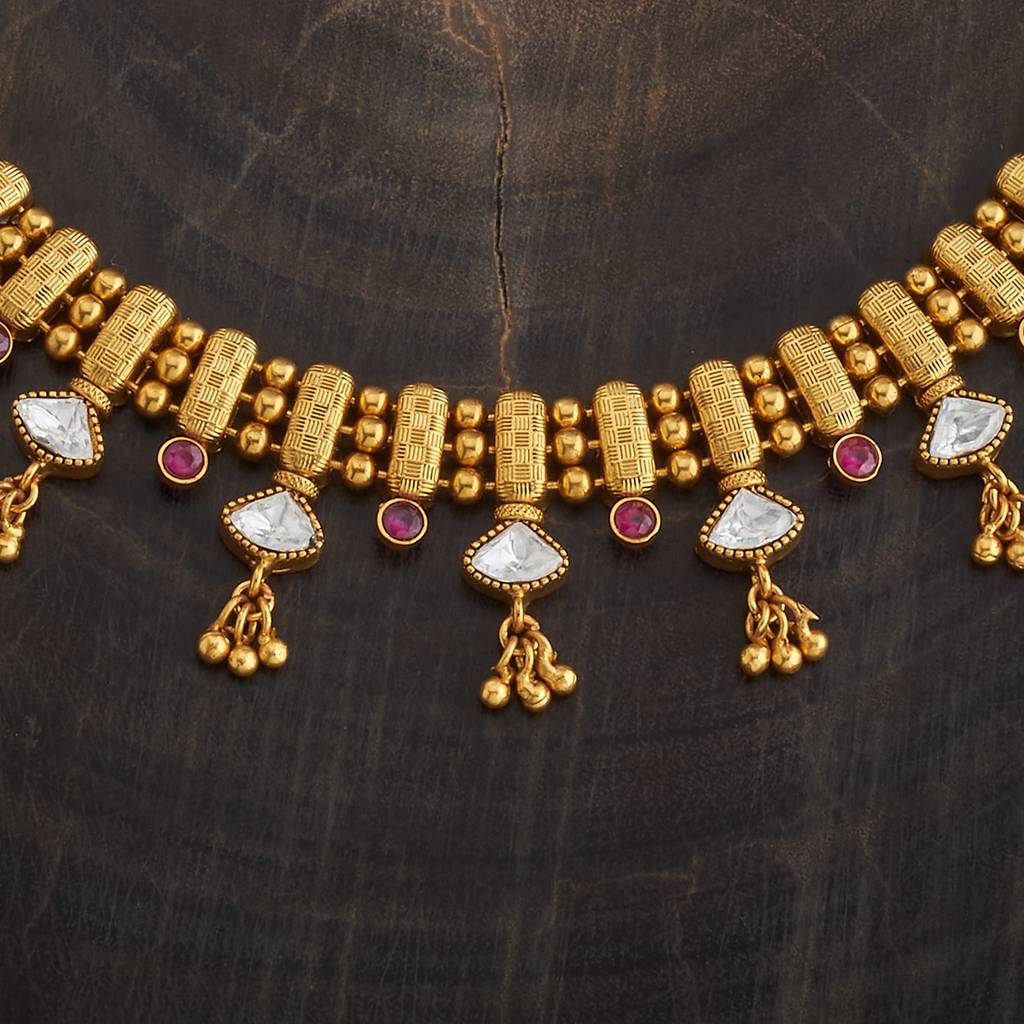 Kushal'S Fashion Jewellery Gold-Plated Ruby Stone Studded Antique Jewellery Set : 426204