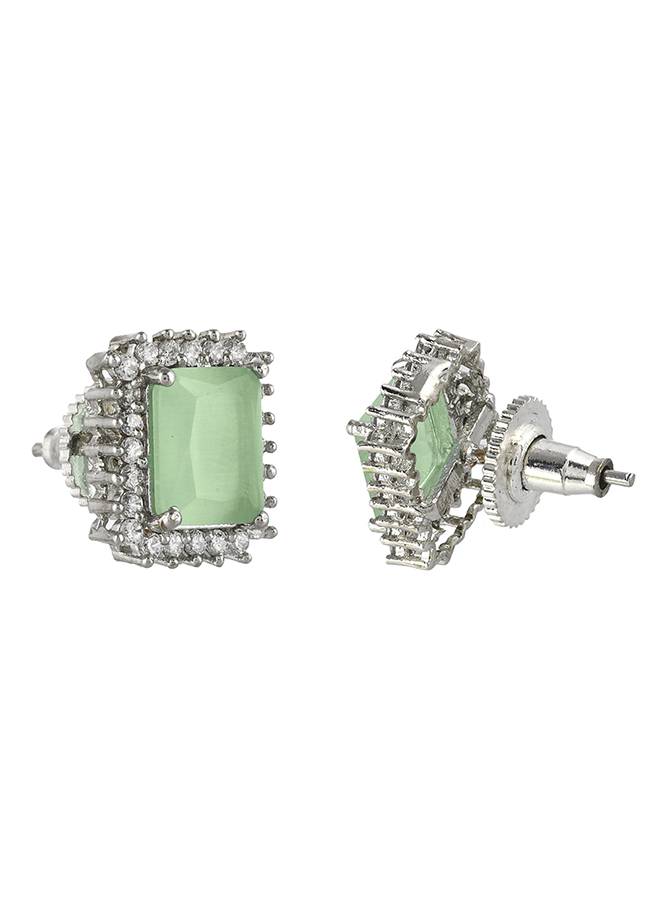 Sparkling Elegance Emerald Cut Zircons Silver Plated Earrings : 8905124472264