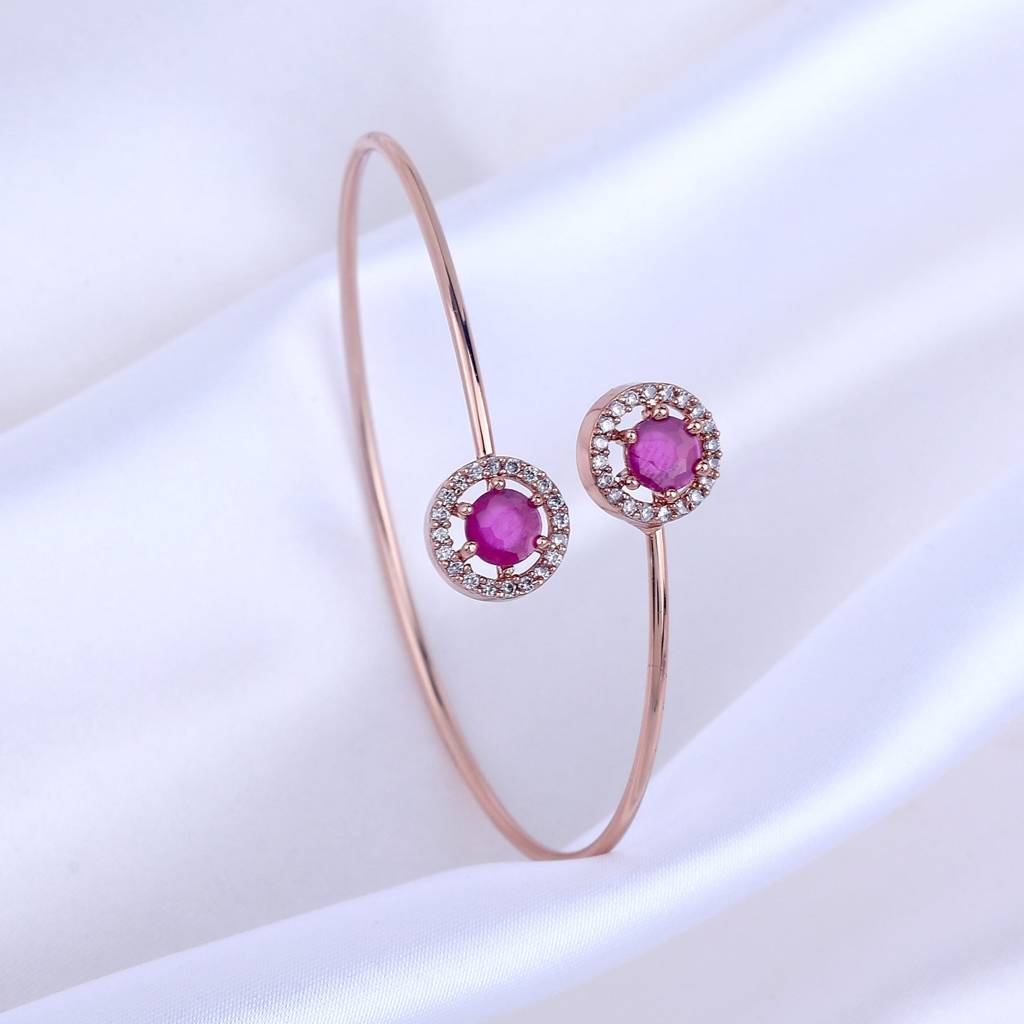 Estele Rosegold Plated Trendy Fashionable Lightweight Cuff Kada Bracelet With Sparkling Ruby Stones For Girls  : AD-090-RGRBBR