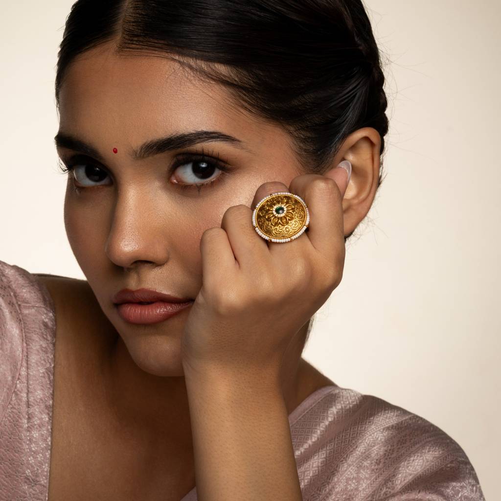 Gold-Plated Ethnic Antique Finger Ring - 455802 : 455803