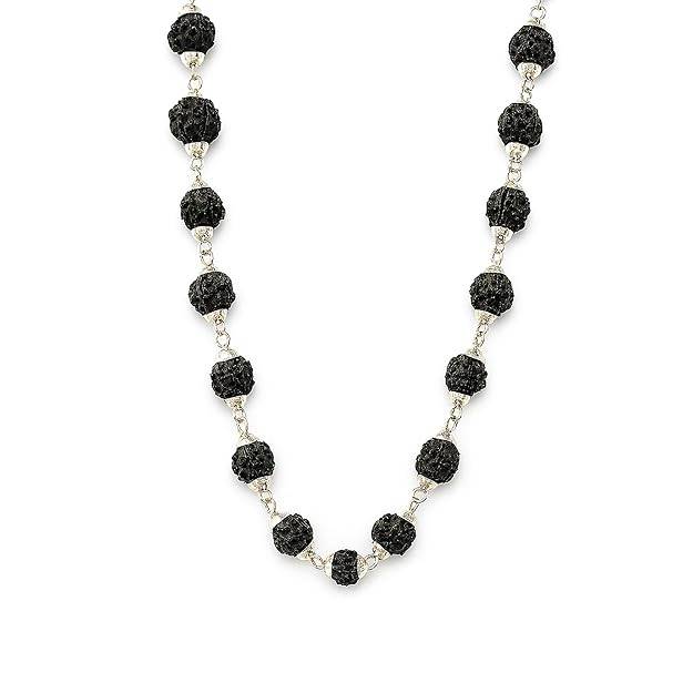 Trendy Black Rudraksha Beads Mala With Silver Finish Caps For Devotional & Festive Wear : OSAK017-IRBKCHAIN