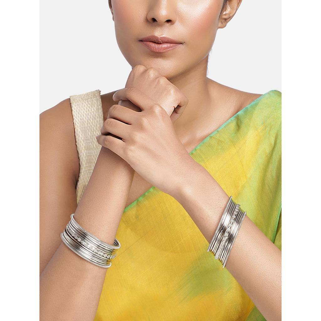 Traditional Antique Look Oxidised Silver Plated Bangle Set Navratri Gift For Women Girls (Set Of 1) : PF34B1867S-S1-6