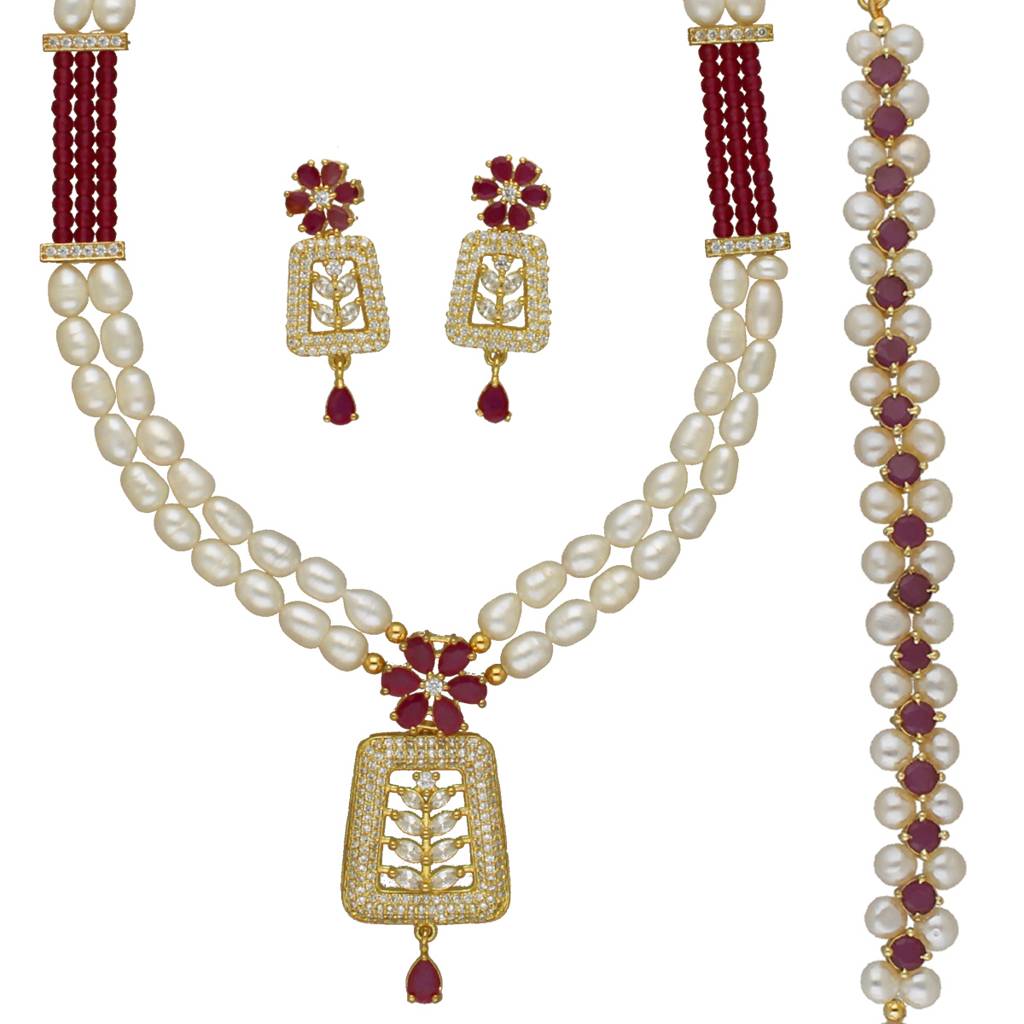 Inarah Pearl Necklace Set With Bracelet : JPAUG-25-141