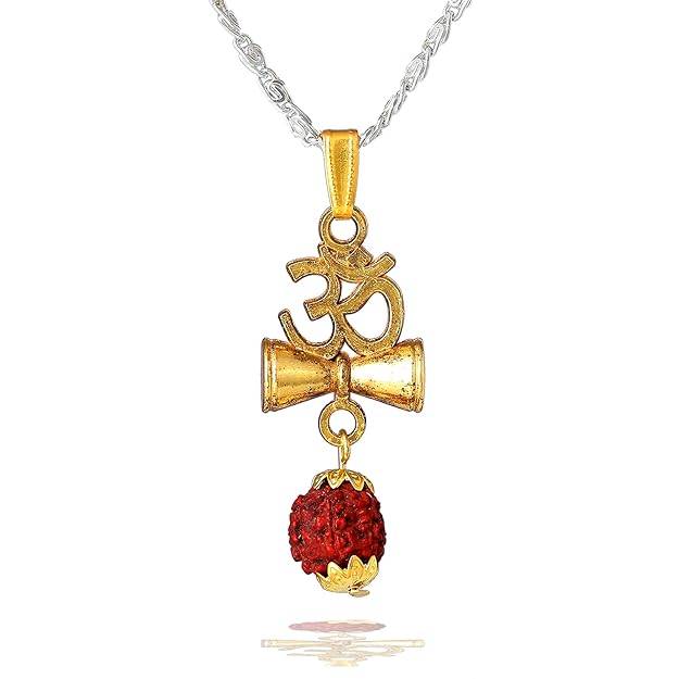 Fashion Jewelry Mahadev Om & Damru Pendant For Men'S: Gold & Rhodium Plated Spiritual "Mahadev Om & Damru : OSAK001-2TNPENDANT