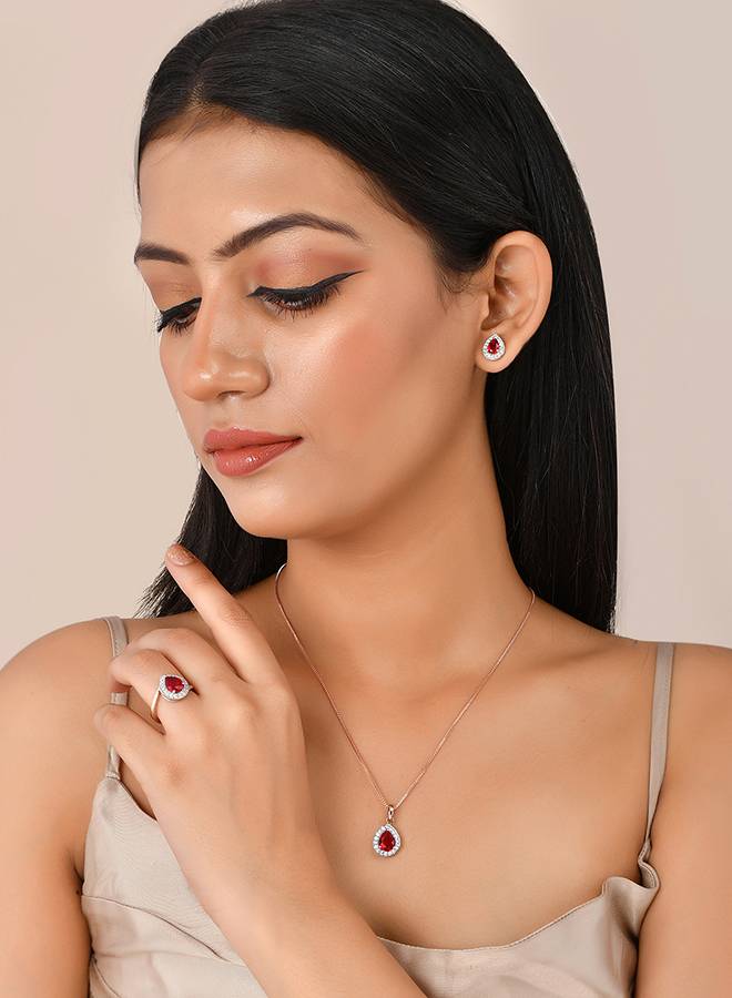 Sparkling Essentials Pink Teardrop Cut Cluster Setting Cz Box Set : 8905124480399