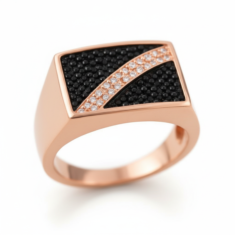 Moissanite Diagonale Signet Ring For Men : TGDMR-13-R-23