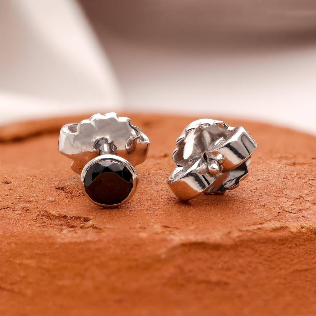 925 Silver Black Onyx Cz Stud Earrings Â Minimalist Round Jewelry Gift : SE_000617