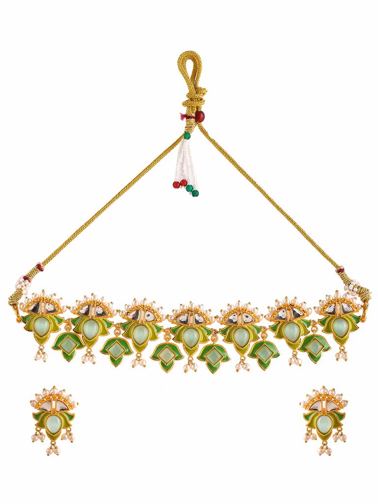 Forever More Green Stones And Pearls Enamelled Jewellery Set : 8905124498233