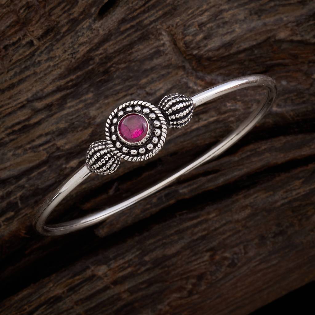Kushal'S Fashion Jewellery Silver-Plated Ruby-Studded Kada Bracelet-158242 : 435879