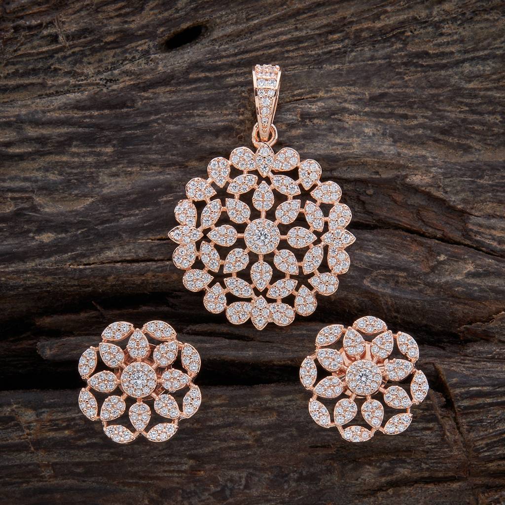 Kushal'S Fashion Jewellery White Rose Gold-Plated Copper Party Zircon Pendant Set-157146 : 383125