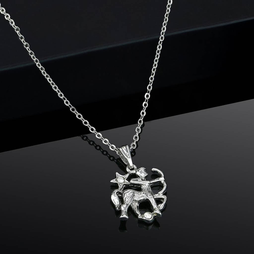 Estele Rhodium Plated Sagittarius Zodiac Sign Designer Pendant With Crystal For Women : 818-NKNK
