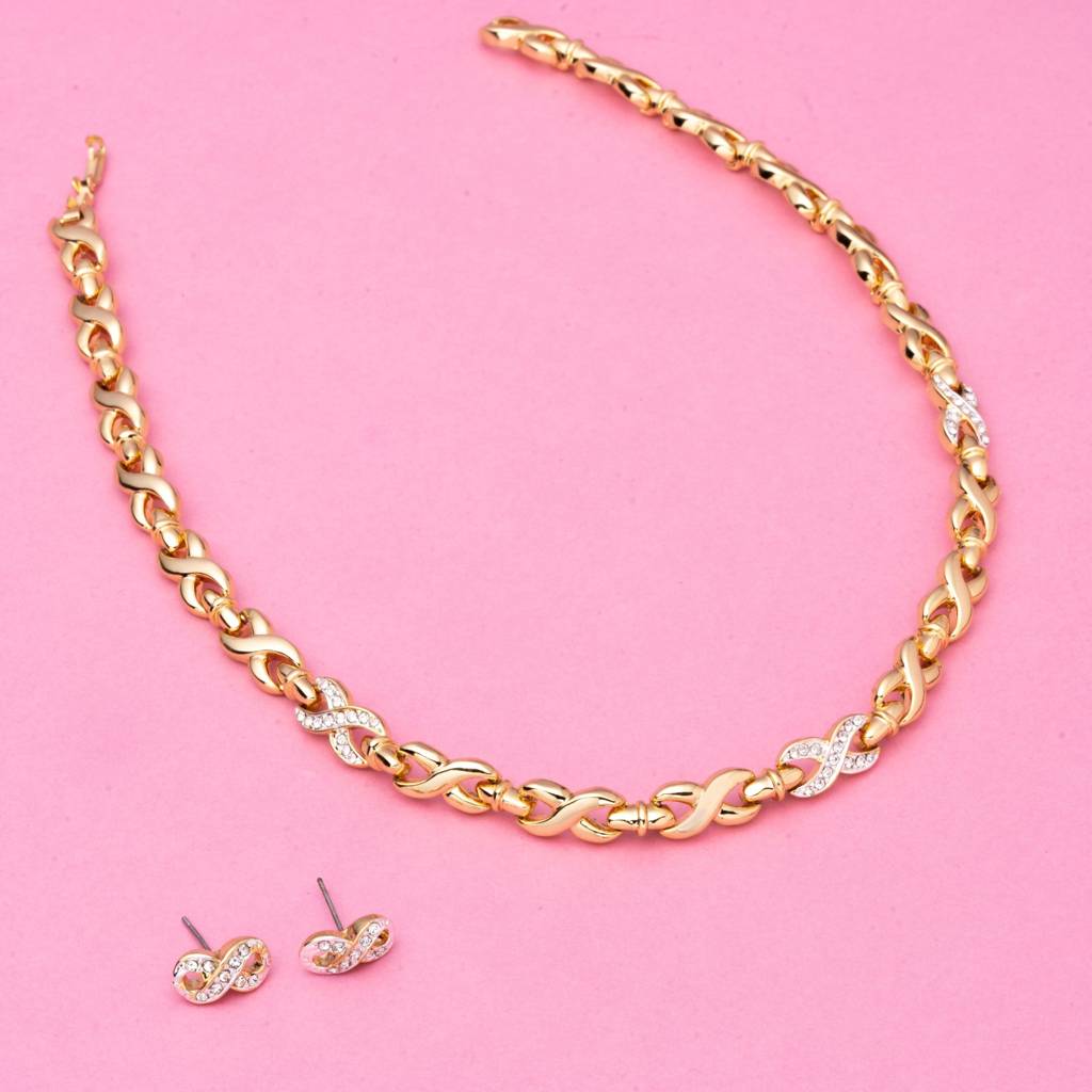 Estele Gold & Rhodium Plated Infinity Loops With Austrian Crystal Necklace Set For Women : 8318NKER