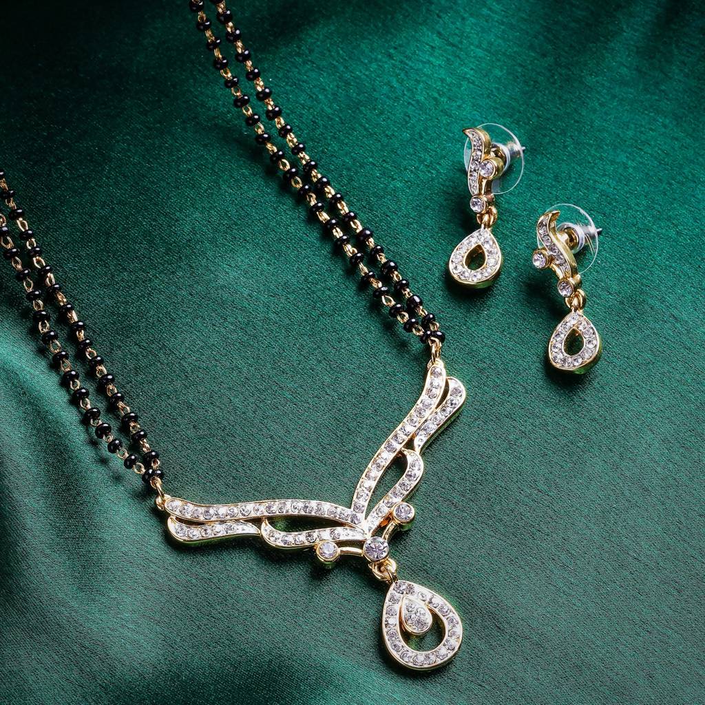 Estele Gold Plated Candere Drop Mangalsutra Necklace Set With Austrian Crystals For Women : EMS13080040NKER