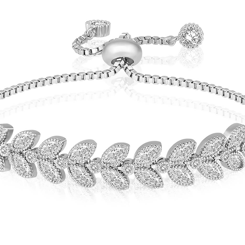 Silver Plated Cubic Zirconia Studded Adjustable Floral Bracelet Contemporary Jewellery For Women & Girls : PX8B88S