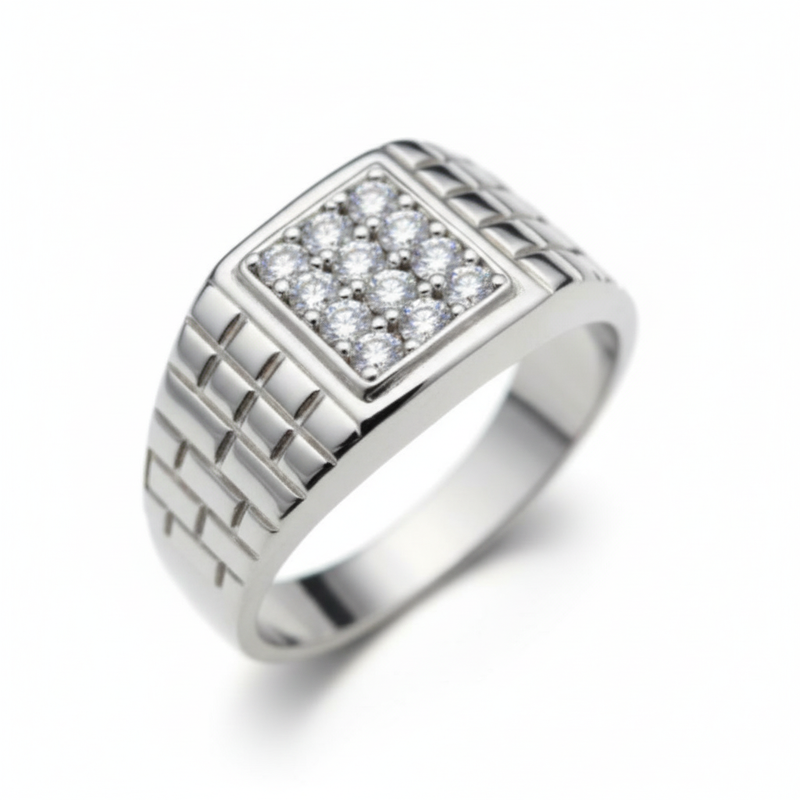 Brilliant Moissanite Cluster Ring With Textured Ring Band : TGDMR-09-R-23