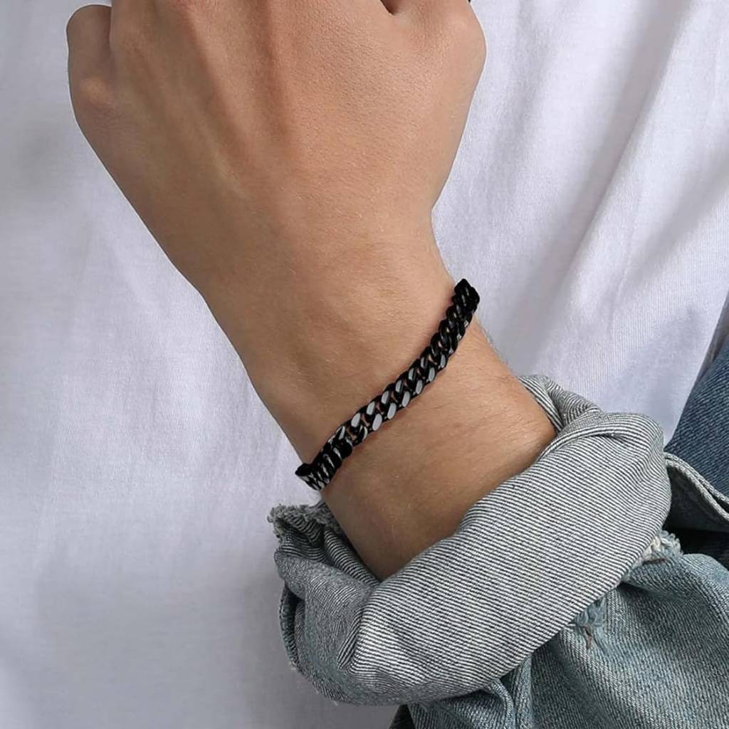 Stainless Steel Metal Black Bracelet Stylish Openable Fancy Design Jewellery Gift For Men Boys : PX5SB73B