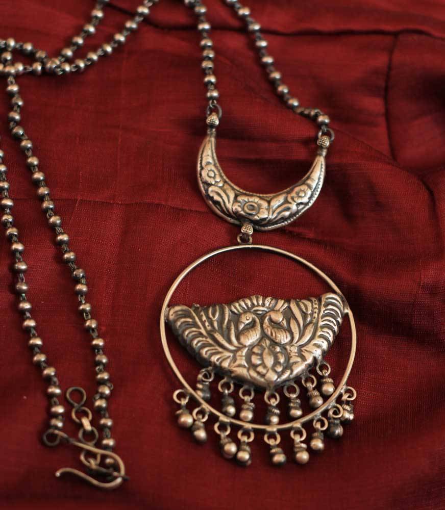 Dulari Crescent Moon Dual Peacock Necklace : SE603-1-1-1-1