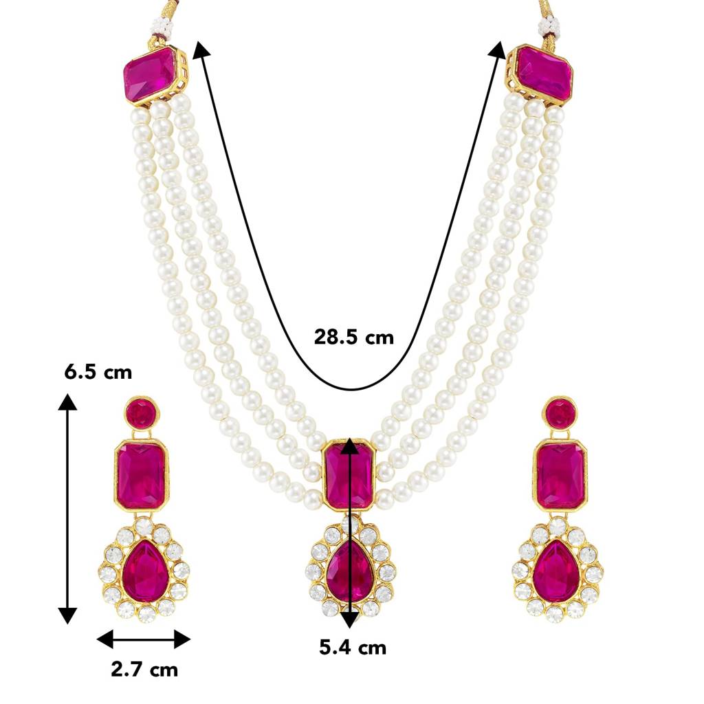 Gold Plated Rani Pink Kundan Long Necklace Earring Indian Traditional Jewellery Set For Women : PF24N31RP